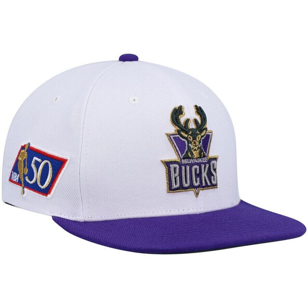 Mitchell & Ness Milwaukee Bucks NBA 50th Anniversary‎ Patch White Snapback Hat